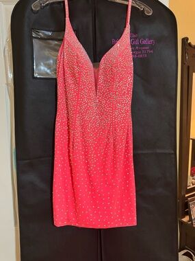 Pinky-Peach Velour Embellished Spaghetti-Strap formal dress. Size 2. $100